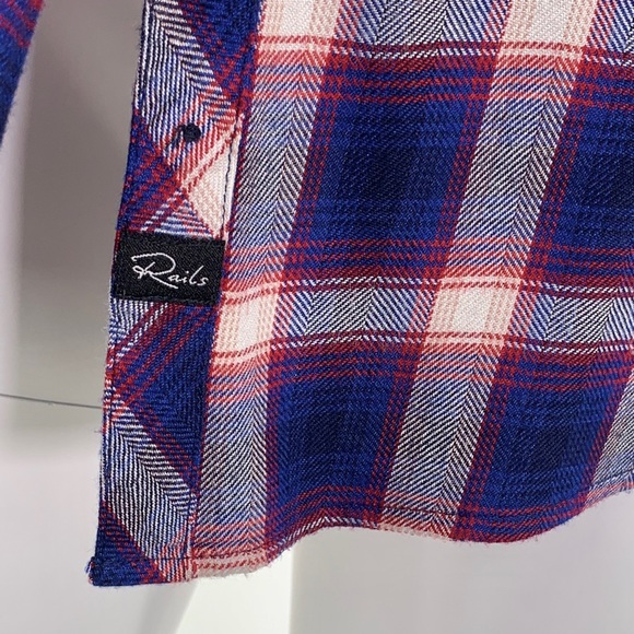 RAILS Hunter Plaid Cobalt Ruby Shirt Americana Red White Blue Button Front - Picture 8 of 15
